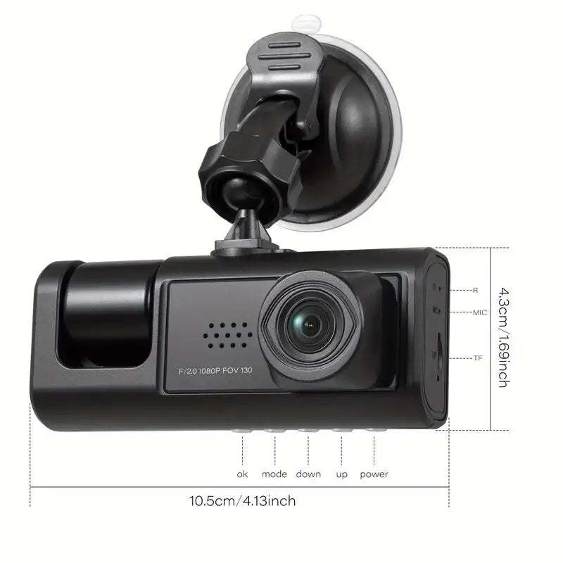 Câmera Veicular Tripla - Dashcam - Full HD 1.080x