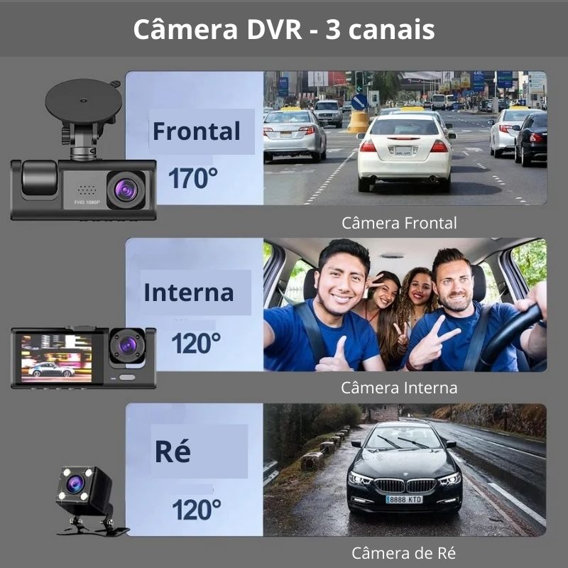 Câmera Veicular Tripla - Dashcam - Full HD 1.080x