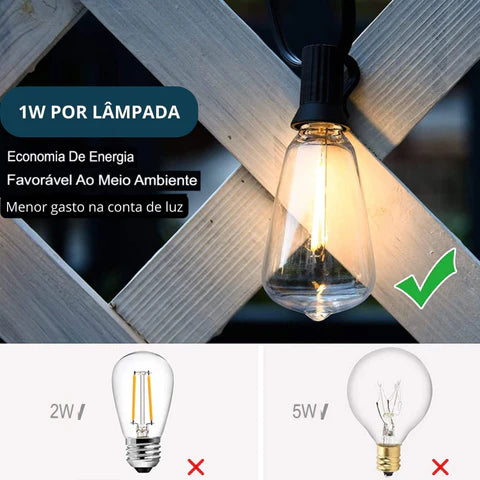 Varal de Lâmpadas Prova D'Água para Iluminar Exteriores