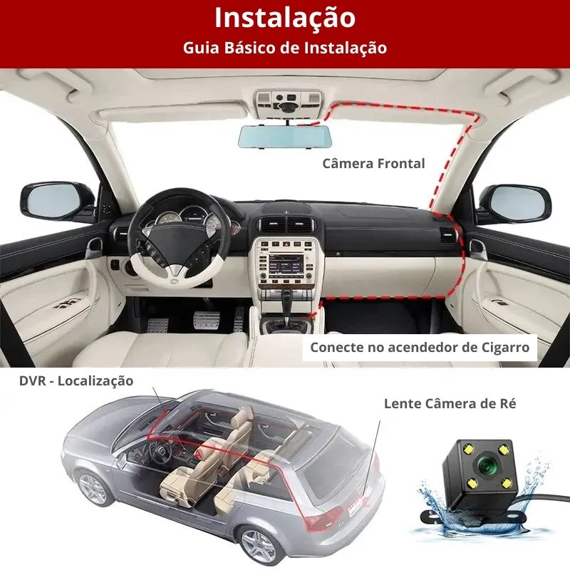 Câmera Veicular Tripla - Dashcam - Full HD 1.080x